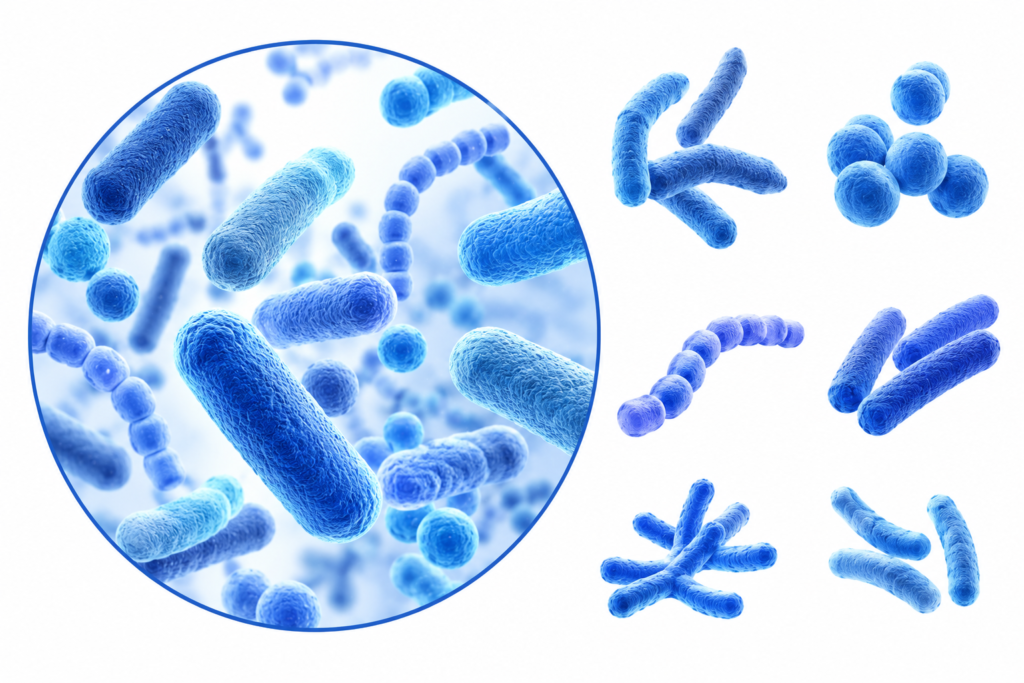 ProDentim ingredients probiotic bacteria strains illustration showing Lactobacillus and Bifidobacterium science