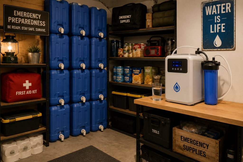 SmartWaterBox emergency preparedness – water storage containers and portable filtration unit for survival
