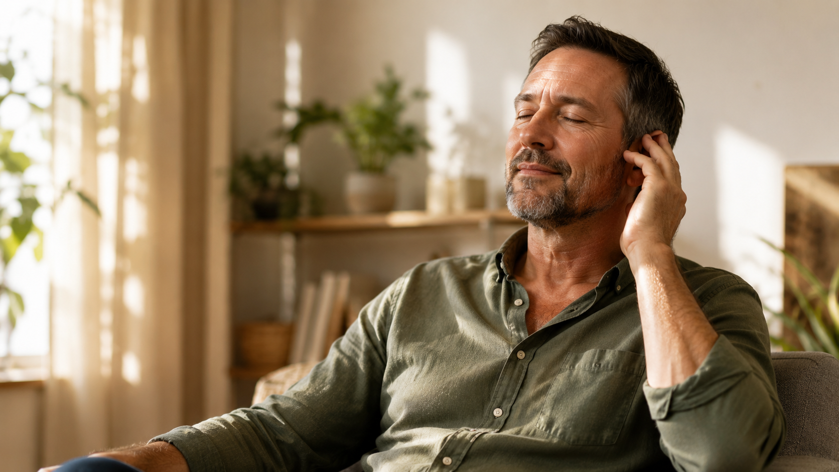 Quietum Plus Review 2026 – peaceful person with hand near ear showing tinnitus relief and improved ear health