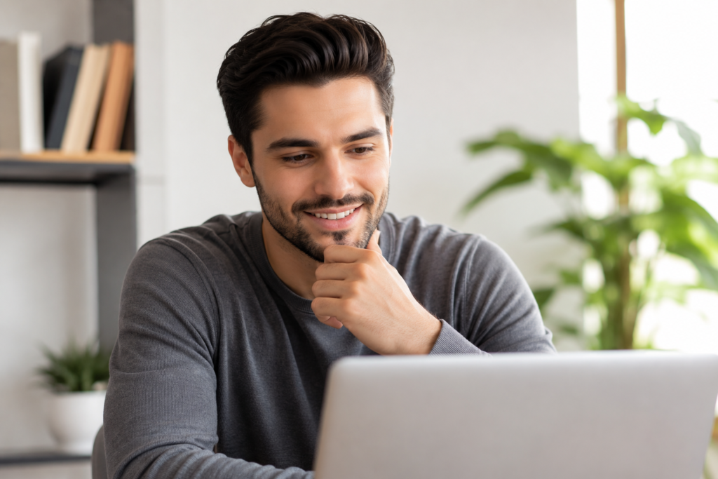 The Brain Song Review 2026 final verdict – confident person smiling at laptop showing improved focus and mental clarity results
