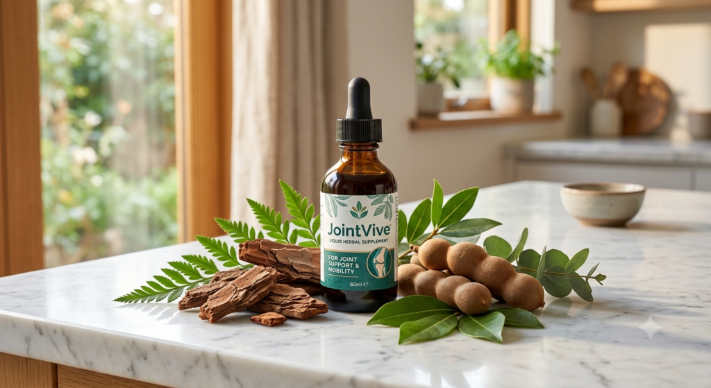 JointVive Review 2026 final verdict – liquid dropper bottle on marble counter with pine bark tamarind botanical ingredients